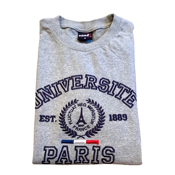 PARIS COTTON T SHIRT UNIVERSITE DE PARIS EMBROIDERED GRAY SZ MED NEW UNISEX. - Picture 4 of 4